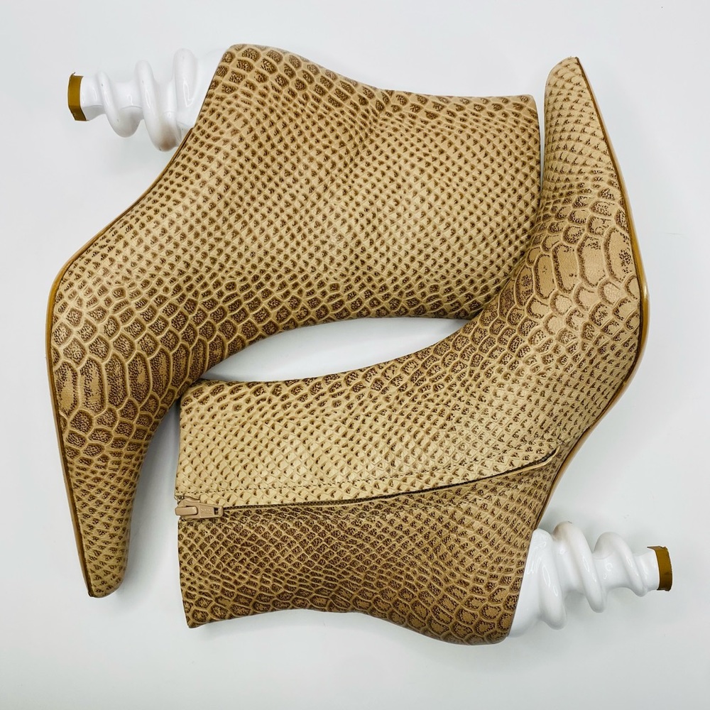 KALDA Island 70 Tan Leather Snakeskin Twisted Heel Ankle Boot US Size 8 … - Picture 4 of 13